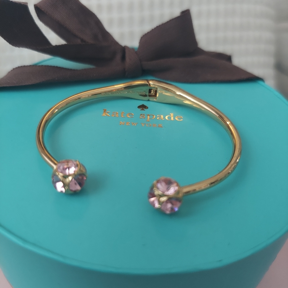 Kate Spade Pink Rhinestone Gold Tone Cuff Bracelet